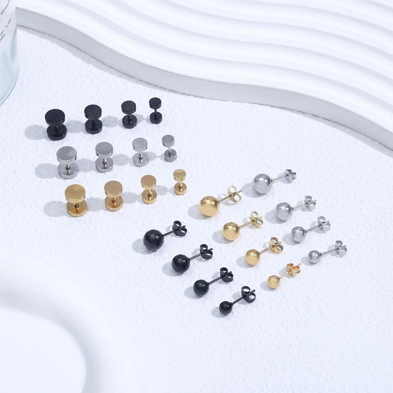 NEWITIN 24 Pairs Stainless Steel Earrings for Men Hypoallergenic Inlaid Cubic Zirconia Studs Hoop Earring Cross Dangle Earrings Unisex Punk Stud Earring for Women Men - Image 4